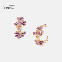 Shees Van Gogh Iris Flower Earrings Female Summer Dripping Earrings Earrings Advanced Ear
