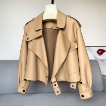 Sheepskin leather clothing womens short 2021 leather short Haining with the same spring and autumn loose version of the motorcycle jacket jacket