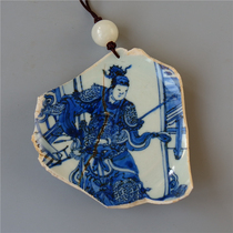 Drunk = heart 3323 Ming Dynasty Xuande blue and white Lu Bu Fengxian figure porcelain piece Xinjiang Hetian Jade seed material Beads pendant