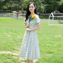 Girl dress 2021 summer college style small fresh middle and high school students doll collar mid-length over-the-knee skirt