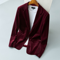 European station high-end velvet red suit jacket mens autumn and winter slim casual business casual suit top tide