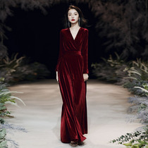 Velvet Wine Toast Bride 2021 New Winter Dress Women Plus Size Dress Usually Wear Autumn and Winter