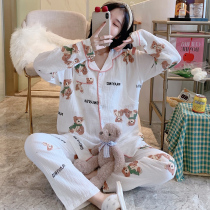 Pregnant women's pajamas summer thin gauze monthly clothing spring and autumn cotton 3 months postpartum nursing home clothing 4 puerpera