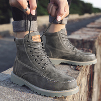 Martin boots mens autumn high-end tooling locomotive short boots mens winter warm snow boots mid-help plus velvet cotton shoes