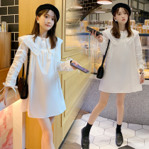 Pregnancy Woman Dress Spring Loaded Fashion Brief Pure Color Long Sleeve Doll Collar Blouse 2022 Spring Autumn New Korean Version Shirt T-shirt
