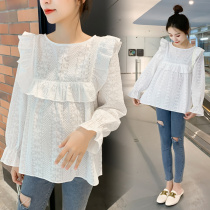 Pregnant womens clothing autumn fashion Korean version of wooden ear jacquard long sleeve shirt autumn sweet age baby shirt autumn T-shirt