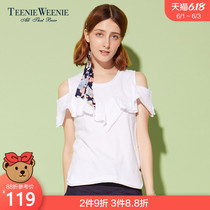 Teenie weenie bear summer women's off shoulder Ruffle short sleeve T-shirt ttra72591q