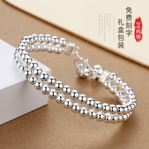 Silver bracelet female sterling silver 999 foot silver young niche handmade beads silver bracelet opening jewelry