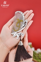 Baoyin Silver 999 Pure Silver Handmade Scraping Snowflake Silver Comb Dresser Silver Ear Spoon Fu in front of the front dressing suit