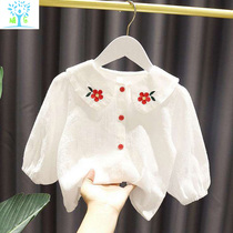 Girl White Shirt 2022 New Spring Autumn Baby Long Sleeve Bottom Cotton Blouse Outside Wearing Lining Clothes Baby Children Small Doll Shirt