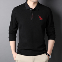 Cotton men long sleeve Paul polo shirt 2021 New Brand high end T-shirt spring autumn ice feel lapel Black