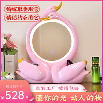 Bedroom countertop fill light mirror makeup mirror modern minimalist art couple swan dressing table dressing mirror round with light