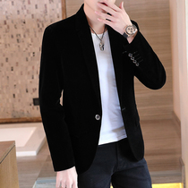 Golden velvet suit mens flat velvet casual suit British style business single suit trend youth handsome shirt