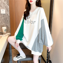 2021 new autumn pregnant womens sweater large size color matching mosaic printed thin round neck long sleeve autumn pregnant womens coat