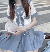 Moon wild house original JK uniform pleated skirt Womens summer college Kansai lapel sailor suit short sleeve suit