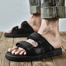 ins tide summer outwear for a pair of slippers male casual non-slip wear and wear magic sticker beach shoes Vietnam cool tug dual-use