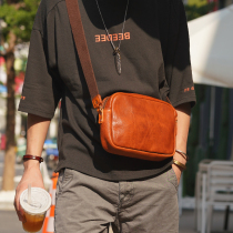 Handmade leather mens messenger bag retro vegetable tanned leather shoulder messenger bag coarse grain first layer cowhide American casual square bag
