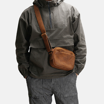 Cowhide shoulder bag mens shoulder bag Crazy Horse leather bag womens handmade leather retro casual small backpack