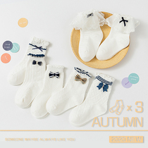  Spring and autumn socks Baby stockings girls thin white princess bow childrens tube socks medium and large childrens cotton socks
