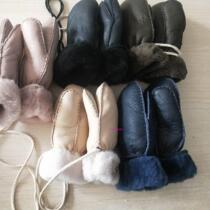 Baby childrens gloves leather wool one wool baby gloves winter warm lanyard with fingers