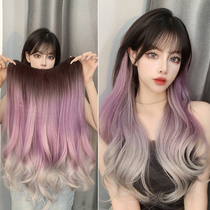 Wig woman hair naturally gradient wig woman infects a trace color hang ear dyed purple gray hair