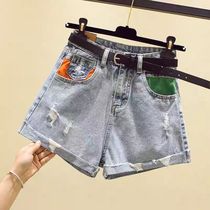 Breaking Hole Cowboy Shorts Women Summer Thin 2022 New high waist A character loose curbside Broadleg Hot Pants Tide