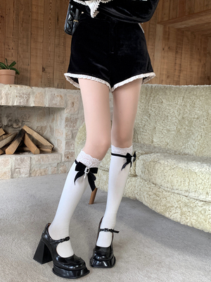 taobao agent Velvet lace white black cute socks, lace dress, Lolita style