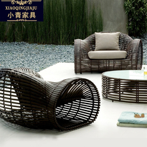 Designer outdoor creative sofa chair sun room rattan chair garden villa single Terrace model room rattan art sofa