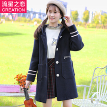 Woolen coat medium long student 2020 girl Autumn new junior high school students winter Korean version of thick woolen coat