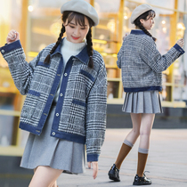 Girl winter dress woolen coat college style junior high school students denim autumn coat thick cotton coat small fragrant wind cotton suit