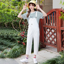 Girls Summer 2020 Summer New Junior High School Students Korean Casual Denim Backbelt Pants High School Students One-piece Pants