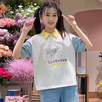 Junior high school girls Korean fashion short sleeve T-shirt girls summer loose high school students summer cartoon color coat