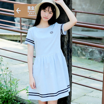 Special clearance sweet girl dress summer long short sleeve navy college wind junior high school students pure cotton thin