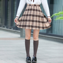 Autumn and winter hairy plaid pleated skirt girl College wind Joker junior high school students high waist a character thin half skirt