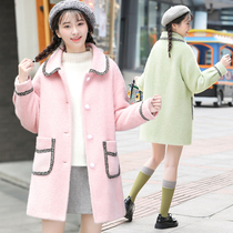 2020 winter girls winter dress imitation mink velvet plus cotton coat medium length junior high school students thick coat Academy style