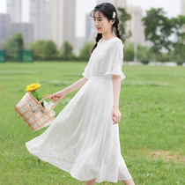 White dress summer long high school junior high school students Summer Girl Big Boy 12-year-old chiffon long skirt over the knee