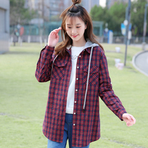 Girl autumn dress college style junior high school students Korean loose long sleeve top tide high school plaid shirt coat women