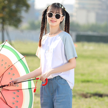 Girl summer color T-shirt junior high school students loose Korean hipster short sleeve cute sweet summer coat