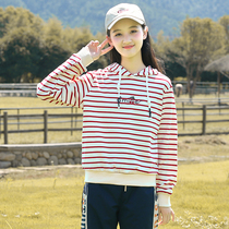 Junior high school student sweater long sleeve striped inside T-shirt hooded girl Big Boy spring and autumn high school girl autumn coat