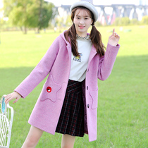 Meteor love high school students winter clothes college style junior high school students Korean version of thick woolen coat hooded female middle length