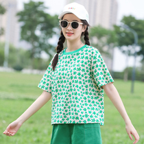 Junior high school students short-sleeved Summer Girls big children Korean version of loose high school girls fashion summer coat Tide brand T-shirt