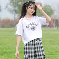 Girl cotton short sleeve T-shirt junior high school students youth summer coat Korean version of loose high school girls summer clothes tide