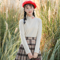 Girls autumn and winter half high collars slim base shirt high school junior high school students winter clothes skinny long sleeve T-shirt