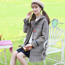 2020 winter thick plaid woolen coat long small man high school junior high school students winter coat women