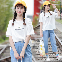 Summer Girl Big Boy Set Junior High School Korean Joker Summer Two-piece High School Students Short Sleeve Summer T-shirt