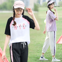 Junior high school students summer leisure sports suit Korean girl Big Boy summer dress 15-year-old 13 fashion girl two-piece set