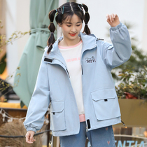 Girls overalls jacket junior high school students Parker clothing short Korean version of loose Youth high school girls spring windbreaker