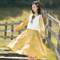 Junior high school students autumn dress vest suit Girl Big Boy Spring Autumn high school girl long skirt academic style