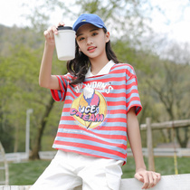Junior high school students T-shirt female 2021 summer New Loose Girl summer short sleeve t cotton striped top