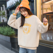Junior high school student lamb plush sweater soft girl Autumn Winter girl cute winter dress high school girl plus velvet top
